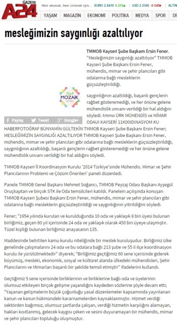 MESLEĞİMİZİN SAYGINLIĞI AZALTILIYOR 24.10.2014 / GAZETE A24