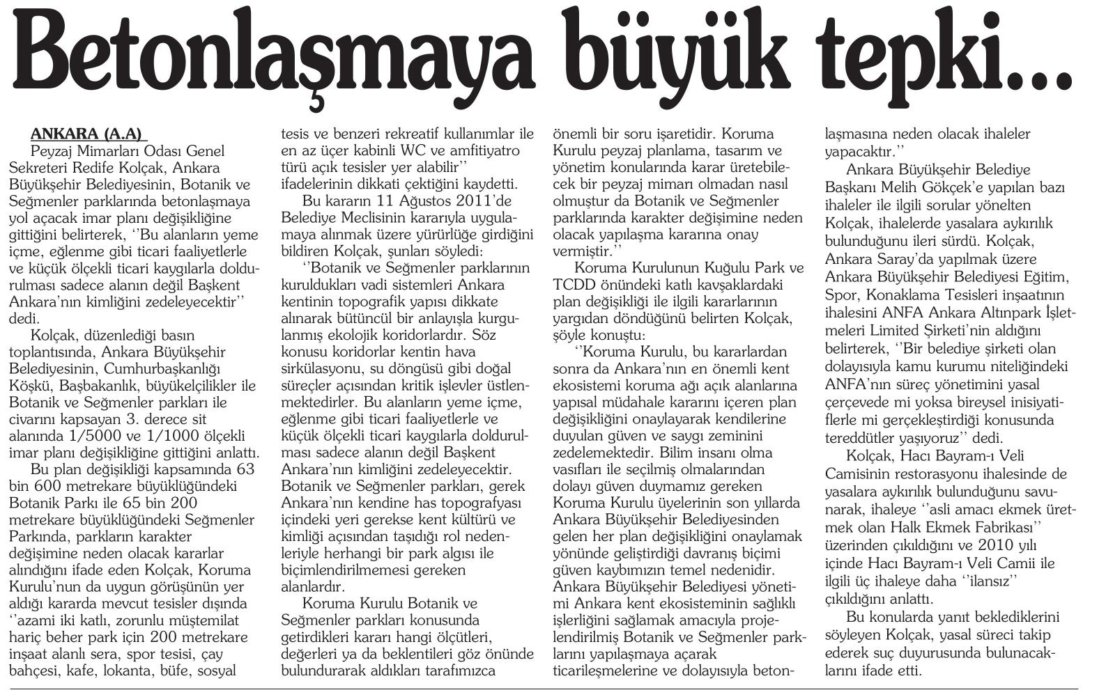 HÜRRİYET- 04.09.2011 PEYZAJ MİMARLARINDAN ANFA`YA İKİNCİ İHALE SALVOSU 