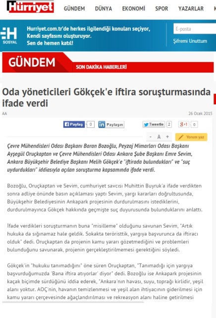 ODA YÖNETİCİLERİ GÖKÇEK`E İFTİRA SORUŞTURMASINDA İFADE VERDİ 26.01.2015 / HÜRRİYET