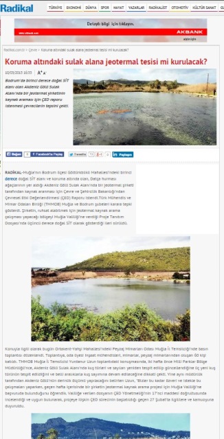 KORUMA ALTINDAKİ SULAK ALANA JEOTERMAL TESİSİ Mİ KURULACAK? 10.03.2015 / RADİKAL