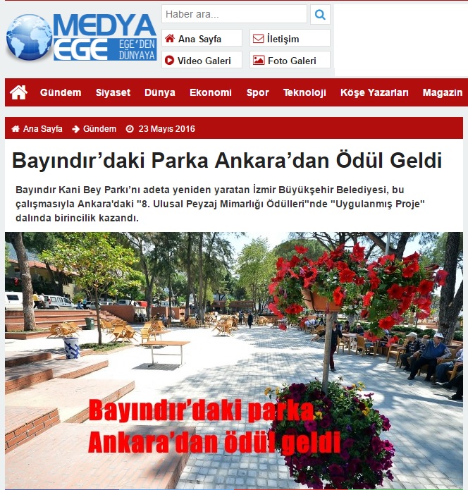 BAYINDIR’DAKİ PARKA ANKARA’DAN ÖDÜL GELDİ 23.05.2016 / MEDYA EGE