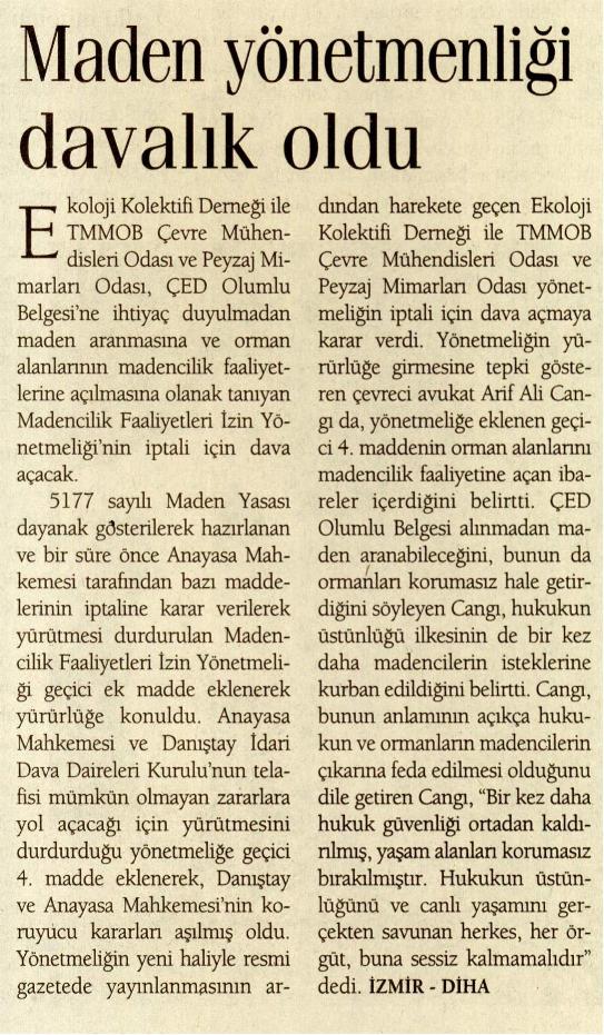 GÜNLÜK 20.10.2009 "MADEN YÖNETMELİĞİ DAVALIK OLDU"