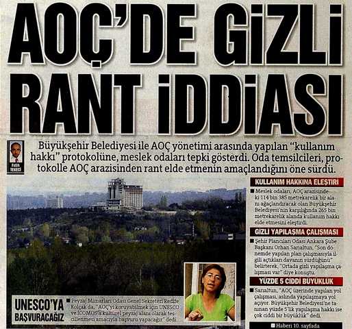 HÜRRİYET ANKARA-AOÇ`DE GİZLİ RANT İDDİASI. 14.06.2012