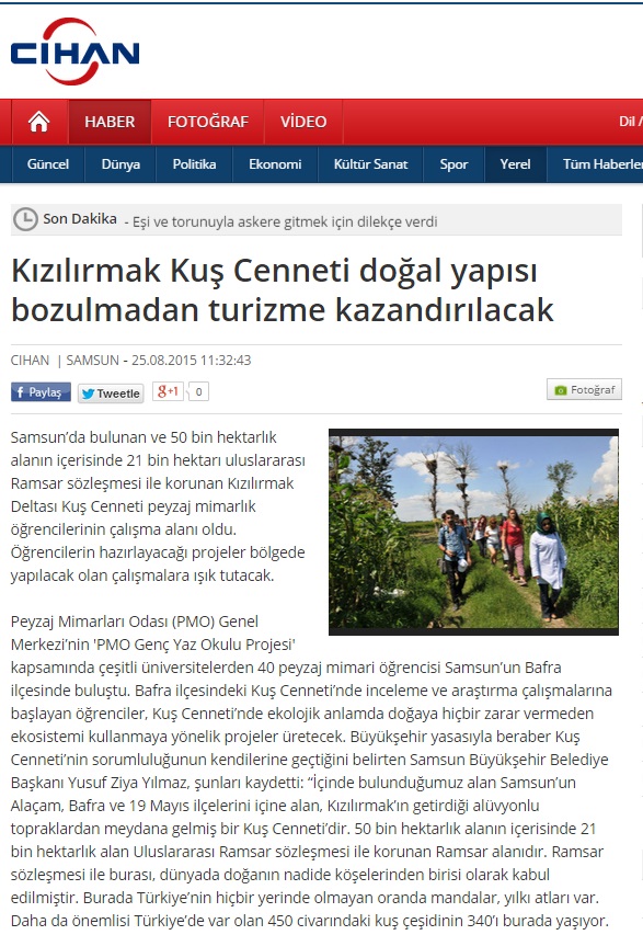 KIZILIRMAK KUŞ CENNETİ DOĞAL YAPISI BOZULMADAN TURİZME KAZANDIRILACAK 25.08.2015 / CİHAN
