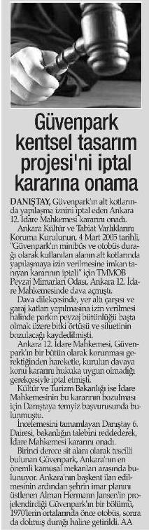 HABERVAKTİM 03.10.2009 "GÜVENPARK KENTSEL TASARIM PROJESİ'Nİ İPTAL KARARINA ONAMA"