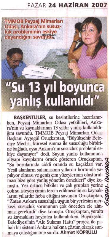 SABAH ANKARA 24.06.2007 "SU 13 YIL BOYUNCA YANLIŞ KULLANILDI"