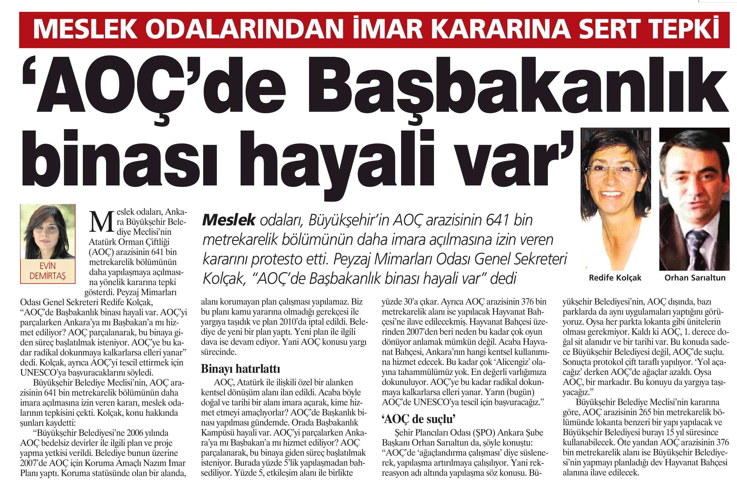 MİLLİYET ANKARA - AOÇ`YE DOKUNAN YANAR. 14.06.2012