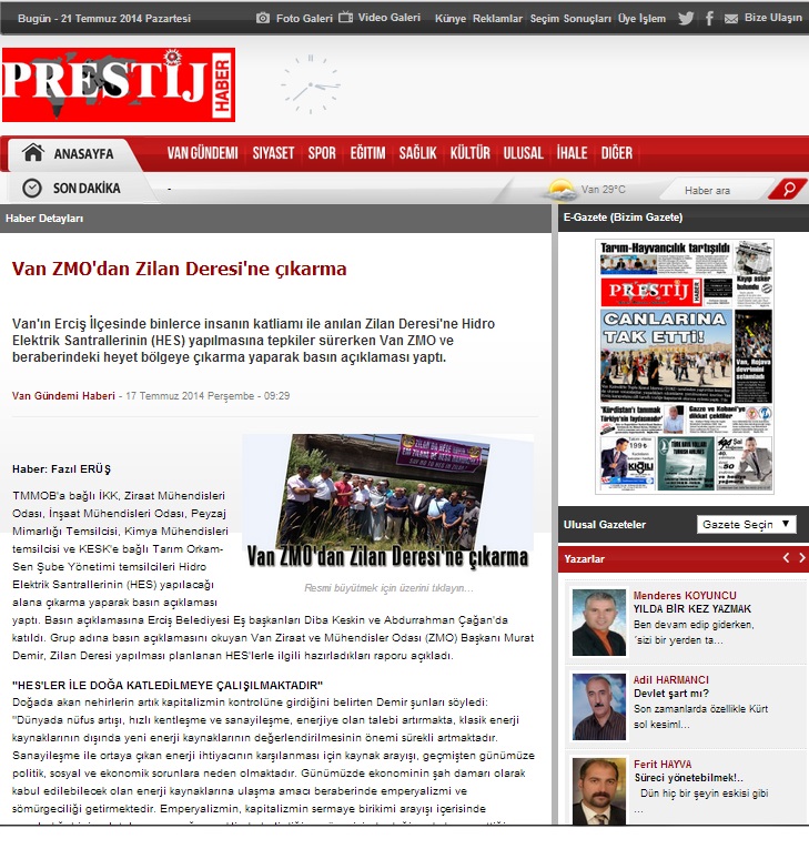 VAN ZMO`DAN ZİLAN DERESİNE ÇIKARMA - 21.07.2014 / PRESTİJ 