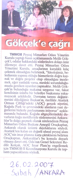 SABAH 26.02.2007 "GÖKÇEK'E ÇAĞRI"