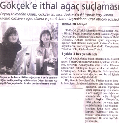 MİLLİYET 06.02.2007 "GÖKÇEK' E İTHAL AĞAÇ SUÇLAMASI"