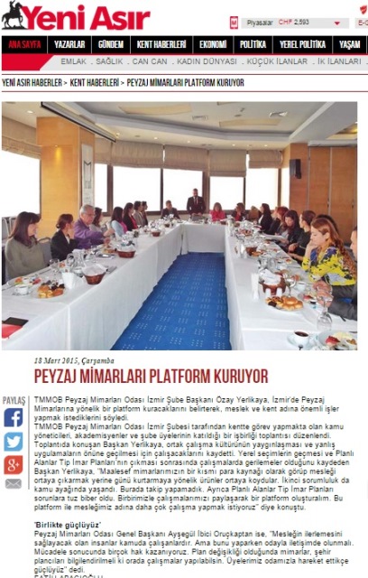 PEYZAJ MİMARLARI PLATFORM KURUYOR 18.03.2015 / YENİ ASIR