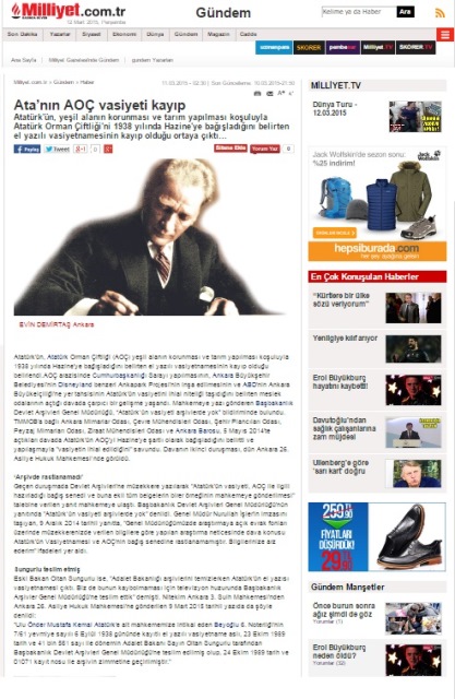 ATA’NIN AOÇ VASİYETİ KAYIP 11.03.2015 / MİLLİYET