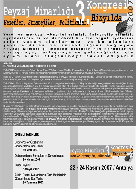 PEYZAJ MİMARLIĞI 3. KONGRESİ 22-24 KASIM 2007 ANTALYA