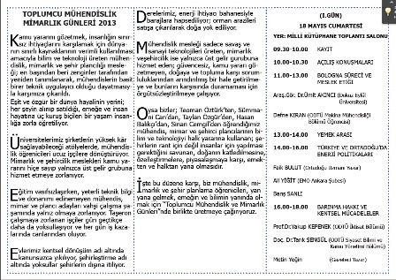 TOPLUMCU MÜHENDİSLİK MİMARLIK GÜNLERİ 18 - 19 MAYIS 2013 ANKARA`DA 