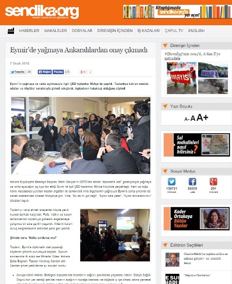 EYMİR’DE YAĞMAYA ANKARALILARDAN ONAY ÇIKMADI 07.01.2015 / SENDİKA.ORG