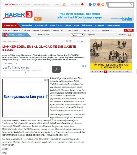 MAHKEMEDEN, EMSAL OLACAK RESMİ GAZETE KARARI - 15.10.2014 / HABER 3